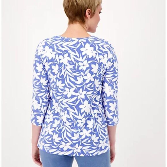 Set of 2 Denim & Co. Essentials Favorite Jersey Knit Tops Beige Black XS A565674 - Picture 4 of 4